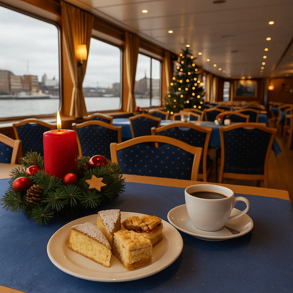 Kaffee und Kuchen auf der Hafenrundfahrt genießen